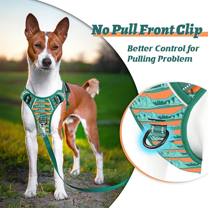 HEELE Dog Harness, No Pull Adjustable Padded Reflective Harness for Small Medium Large Dogs with Handle for Walking Training, Wilderness, L