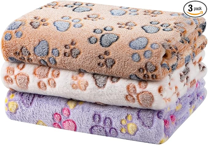 Dono 1 Pack 3 Dog Blankets for Small Dogs, Soft Fluffy Paw Print Pattern Fleece Pet Blanket Warm Sleep Mat, Puppy Kitten Blanket Doggy Mat for Dog Cat Kitten Doggy