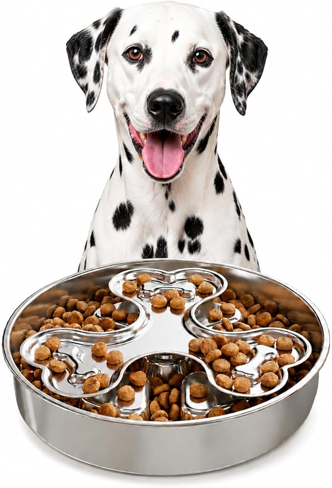 Kactoily 304 Stainless Steel Rotating Slow Feeder Dog Bowl, 2.5 Cups Non-Slip Pet Bowl, Raised Design for Slow Eating & Digestive Health - Perfect for Medium Large Dogs