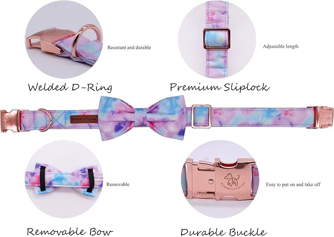 Elegant little tail Dog Collar with Bow, Colorful Pattern Soft Comfy Bowtie Dog Collar Adjustable Pet Gift Collars for Small Medium Large Dogs