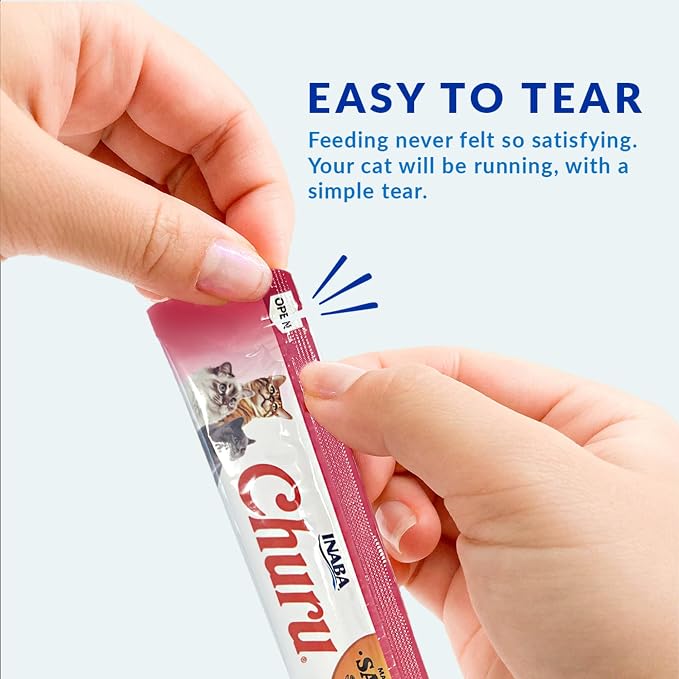 INABA Salmon Churu Cat Treats, Lickable, Squeezable Creamy Purée Cat Treat with Green Tea Extract & Taurine, 0.5 Ounces Each Tube, 24 Tubes (4 per Pack), Salmon Recipe