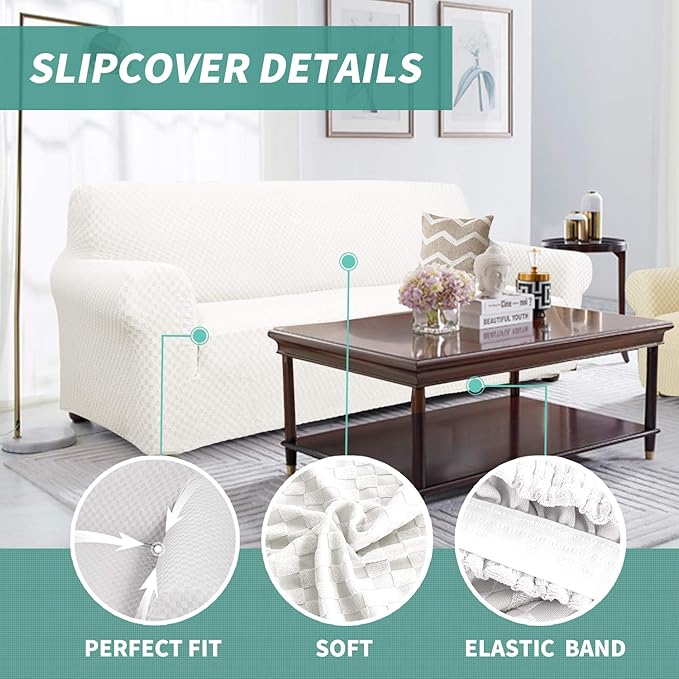 YEMYHOM Couch Cover Latest Jacquard Design High Stretch Extra Large Sofa Covers Pet Dog Cat Proof Oversized Slipcover Non Slip Magic Elastic Furniture Protector (X Large, White)