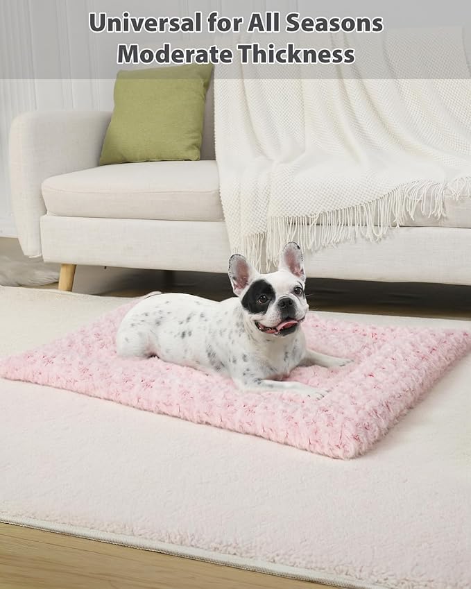 Washable Dog Bed Mat Crate Pad Soft Fluffy Pet Kennel Beds Dog Sleeping Mattress for Large Jumbo Medium Small Dogs, 30 x 19 Inch, Pink