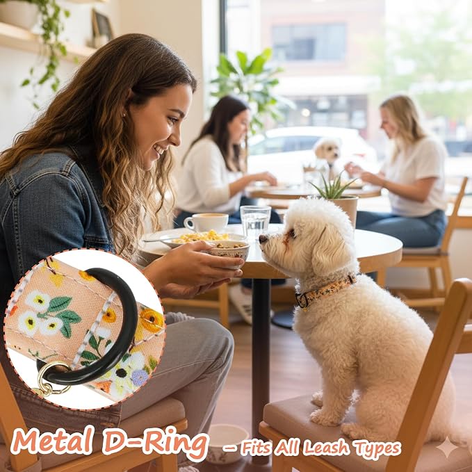 Dog Collar with Floral Patterns, Spring Summer Collection Orange Dog Collar with Exquisite Pendant, Durable Adjustable Collars for Gifts & Daily Use-S