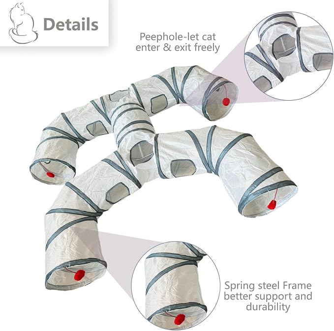 Foldable H-Shaped Cat Tunnel Toy with Interactive Playing Balls - 4 Exits for Cats, Kittens, Rabbits & Small Pets Collapsible Play Tube for Indoor Fun & Exercise