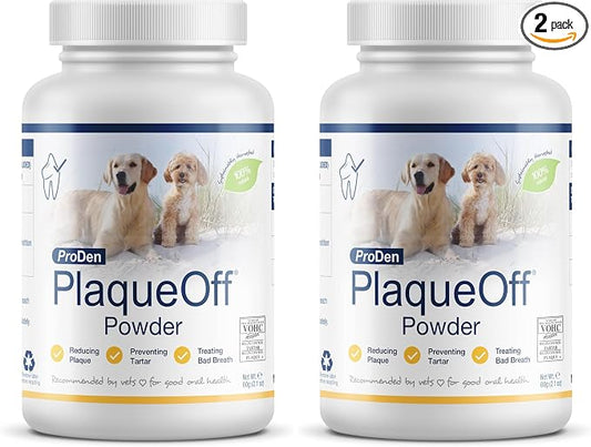 ProDen PlaqueOff Powder for Pets - Cat & Dog Breath Freshener - Plaque & Tartar Remover for Pet Oral Care - 60g (Pack of 2)