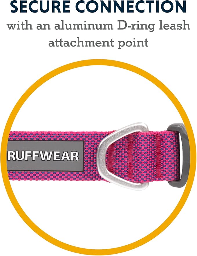 Ruffwear, Hi & Light Dog Collar, Ultralight Quick Release Buckle, Adjustable Trail Running Polyester Collar with Silent ID Attachment, Alpenglow Pink, 11"-14"
