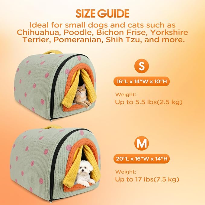Dog House Indoor for Small Dogs, 2-in-1 Enclosed Dog Bed with Cover Cave & Curtain, Dog Tent with Plush Washable Cushion, Inside Dog House for Pets Under 17 lbs(Green, Medium)