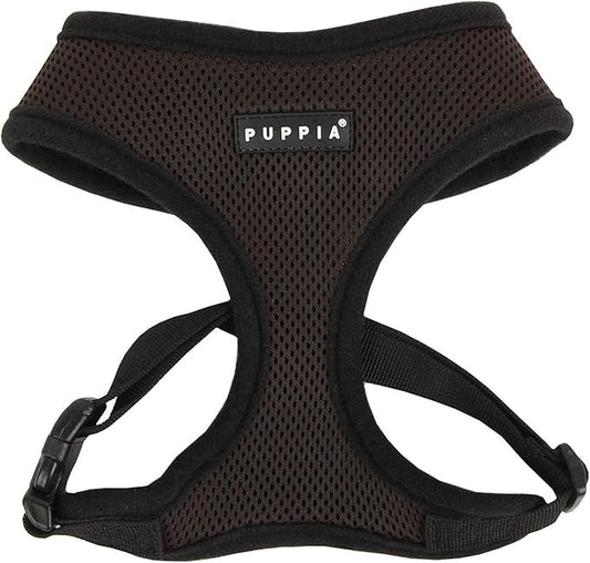 Puppia Soft Dog Harness No Choke Over-The-Head Triple Layered Breathable Mesh Adjustable Chest Belt and Quick-Release Buckle, Brown, Large