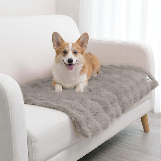 Paw Inspired Waterproof Dog Blanket, Soft Faux Fur Throw with Fur-Resistant Fleece, Washable Pet Blanket, Waterproof Protection for Couch, Bed, Furniture, Crate, Car (40x30, Gray)
