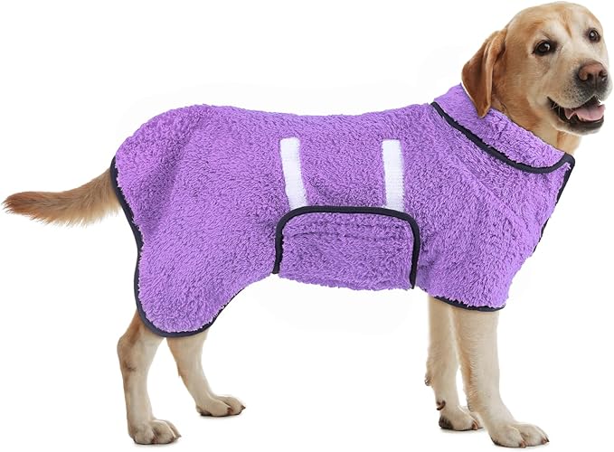 Bienbee Dog Bathrobe, Quick Drying Super Absorbent Pet Robes for Small Medium Large Dogs, Drying Coat for After Bath & Swim, Warm & Cozy Dogs Towels, Dog Puppy Bath Supplies, Ligh Purple L