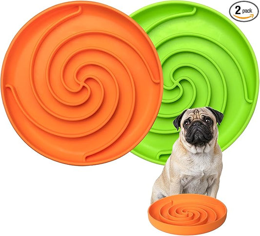 Bifeaw Slow Feeder Dog Bowls, Dishwasher Microwave Safe Silicone Puppy Puzzle Bowl with Non-Slip Design for Eating (Green and Orange)