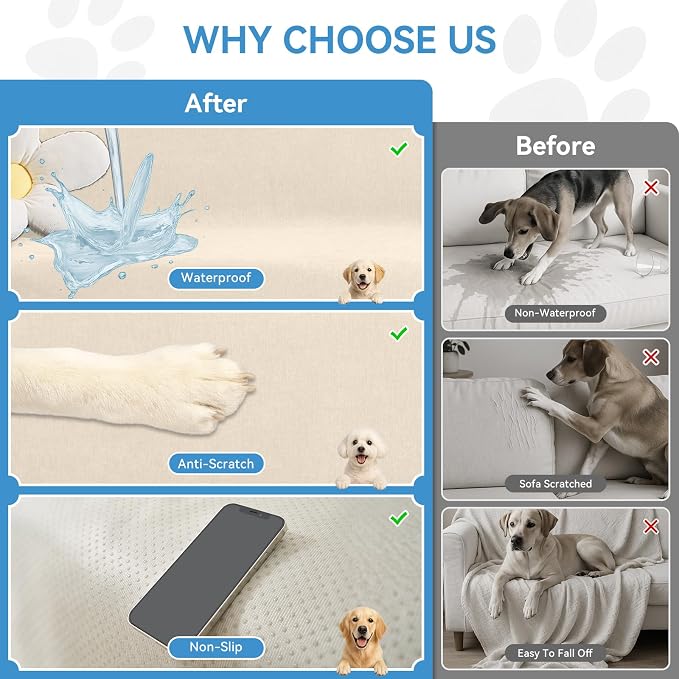 Deep Dream Sectional Couch Covers, 2 Pieces 100% Waterproof L Shaped Sofa Cover, Non Slip Couch Cover for Dogs Cats Washable, Pet Friendly Sofa Slipcovers Furniture Protector (X-Large, Beige)