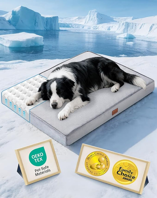 OhGeni Orthopedic Cooling Dog Bed for Medium Large Dogs, Cooling Mat with Machine-Washable Removable Cover in Easy-Clean Fabric, High Density Foam & Easy-Carry Handle, Summer Pad, 36 inch (Gray)