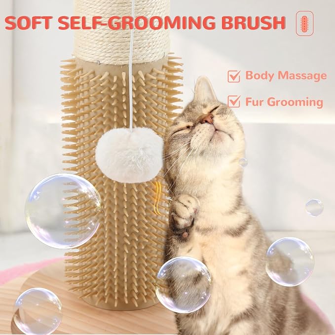 45'' Tall Cat Scratching Post Tree,Heavy Duty for Indoor Large 3.5Inch Diameter Natural Sisal Rope Post,Stable Real Wood Base,Artificial Plant Design Scratcher with Interactive Ball Toy for Home Decor