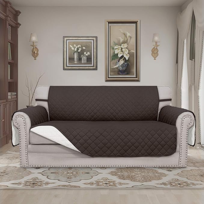 Easy-Going Sofa Slipcover Reversible Loveseat Sofa Cover Couch Cover for 2 Cushion Couch Furniture Protector with Elastic Straps for Pets Kids Dog Cat (Oversized Loveseat, Chocolate/Ivory)