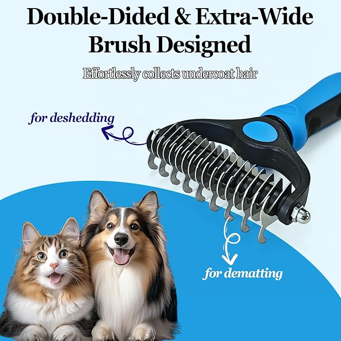 Pet Detangling Comb for Dogs and Cats, Double Sided Undercoat Rake Deshedding Dog Brush, Pet Pro Grooming Tool for Tangles Knots Long Fur