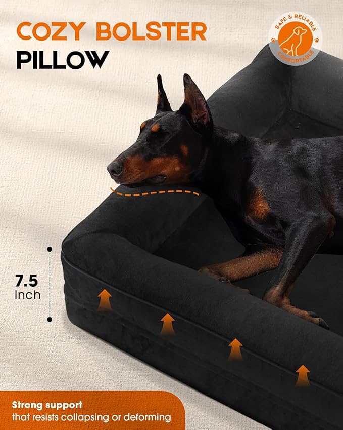 Upvilla Orthopedic Dog Bed XL, Four-Sided Cushioned Egg-Shaped Foam Dog Sofa, Waterproof Removable Cover, Pet Sofa Bed with Non-Slip Base, Extra Large Dog Bed,Black