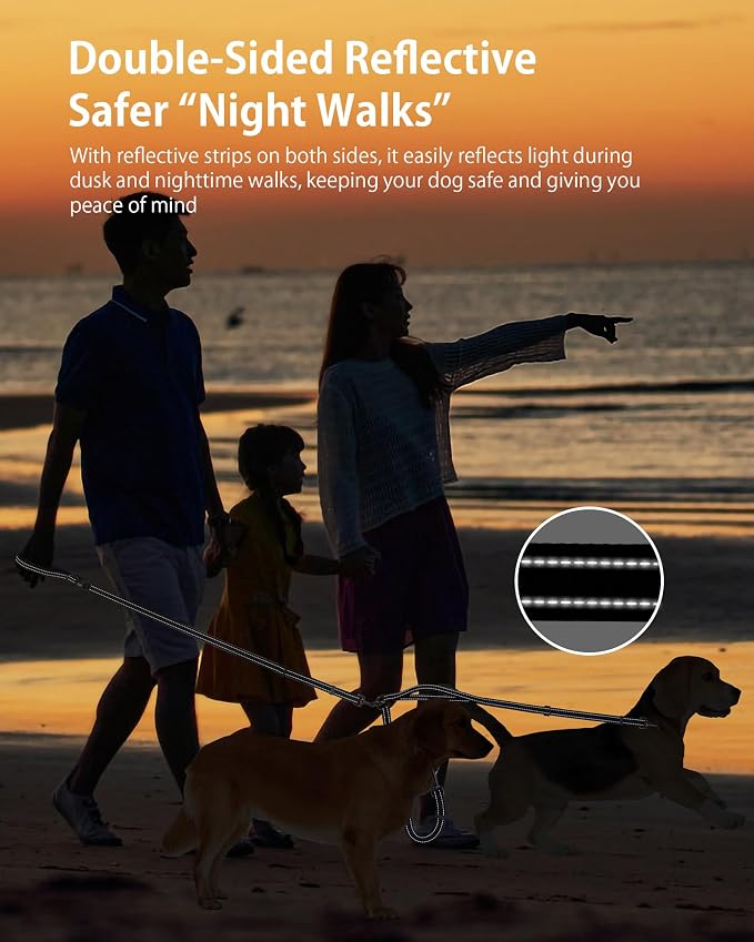 Double Dog Leash - Two Dog Leash No Tangle Design, 3-in-1 Adjustable Waist Belt for Two Dogs, Detachable Dual Leashes or Single Belt, Suitable for Dogs for Training, Running and Walking.