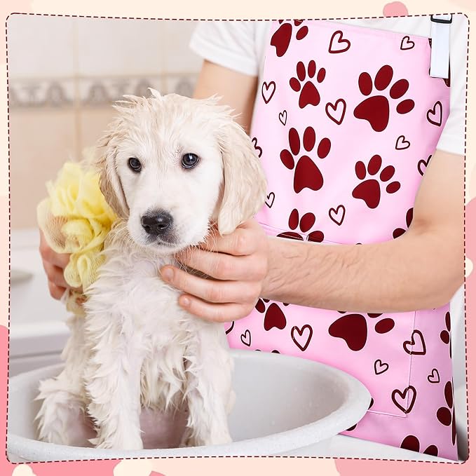 Dog Grooming Waterproof Apron with 2 Pockets, Cute Animals Puppy Dog Pets Apron