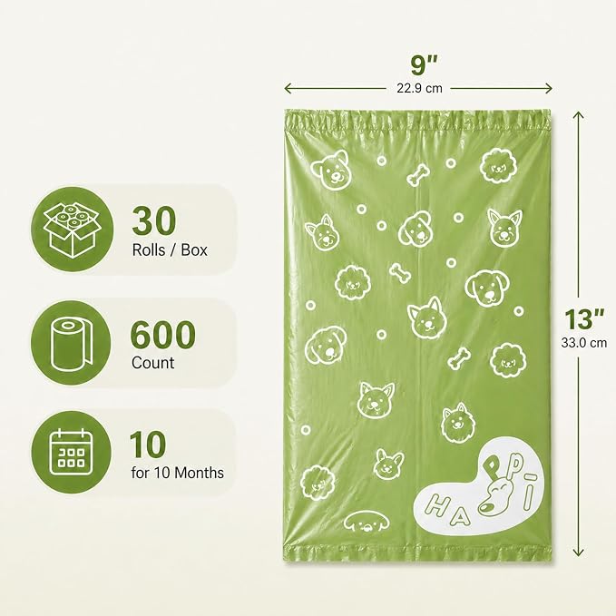 IUI Dog Poop Bags 600 Count Lavender Scented Dog Waste Bags with Dispenser, 13" x 9" Thick Leak-Proof Heavy Duty Large Pet Waste Bags for All Dogs, 30 Refill Rolls (Green)