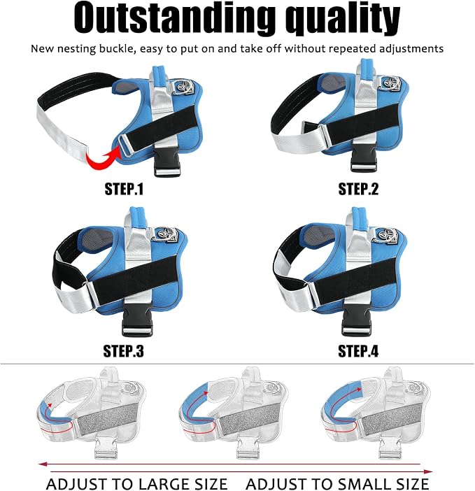 Dog Harness, No-Pull Reflective Dog Vest, Breathable Adjustable Pet Harness with Handle for Outdoor Walking - No More Pulling, Tugging or Choking