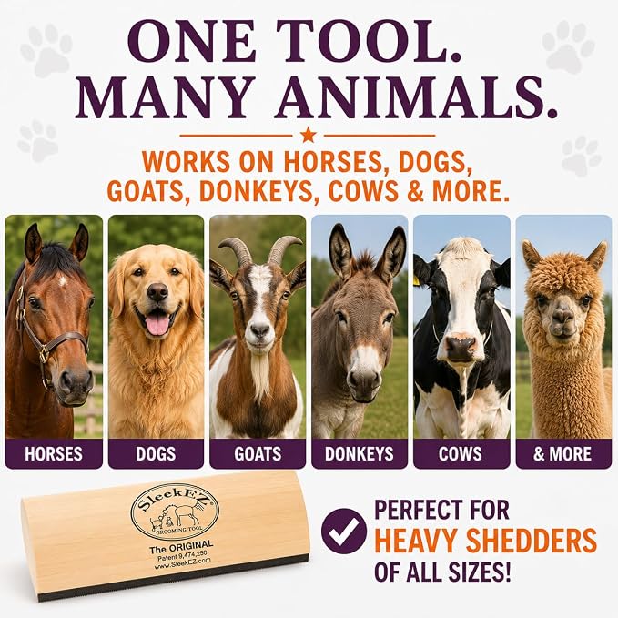 SleekEZ 10 Inch Horse Brush – Patented Horse Shedding Blade Made in USA - Removes Loose Hair & Undercoat - Deshedding Tool for Donkeys, Cows & Large Animals - Helps Reduce Seasonal Shedding