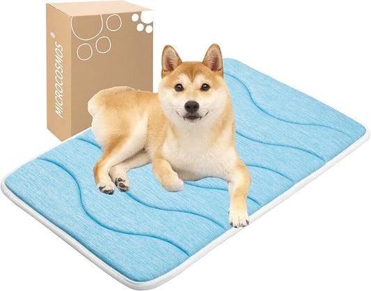 MICROCOSMOS 0.8" Thick Cooling Dog Foam Pad & Summer Pet Sleeping Mat, Machine Washable, Materials Safe, Portable Flat Pet Bed for Dogs.(Sky Blue, 30" x 19")
