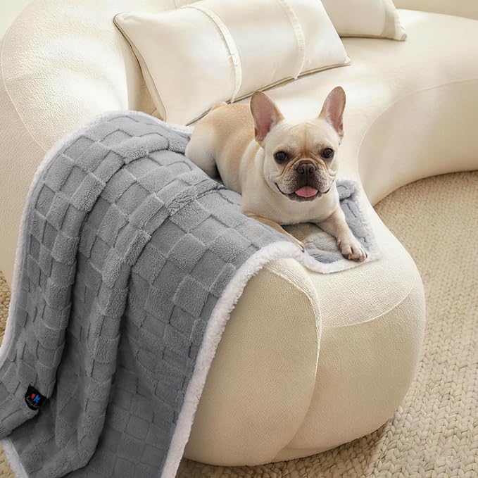 Luciphia Waterproof Dog Blanket, Leakproof Small Pet Blanket for Couch Sofa Bed Furniture Cover Protector, Washable Soft Sherpa Fleece with 3D Jacquard, Cozy Calming Reversible, Gray White, 40"x28"