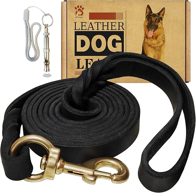 Leather Dog Leash 6ft x 1/2 inch,Strong Heavy Duty Genuine Leather Braided Dog Training Leash, Soft and Comfortable Leather Leash for Large Dogs, Medium Small Dogs (Black, 6FT*1/2in)
