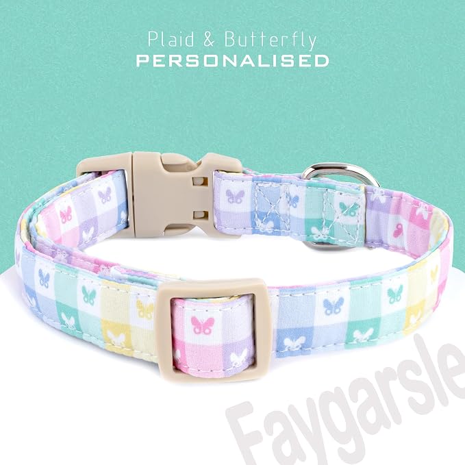 Faygarsle Pastel Butterfly Print Dog Collar, Adjustable with Quick-Release Buckle, Lightweight Summer Design for Small Medium Large Dogs Colorful M