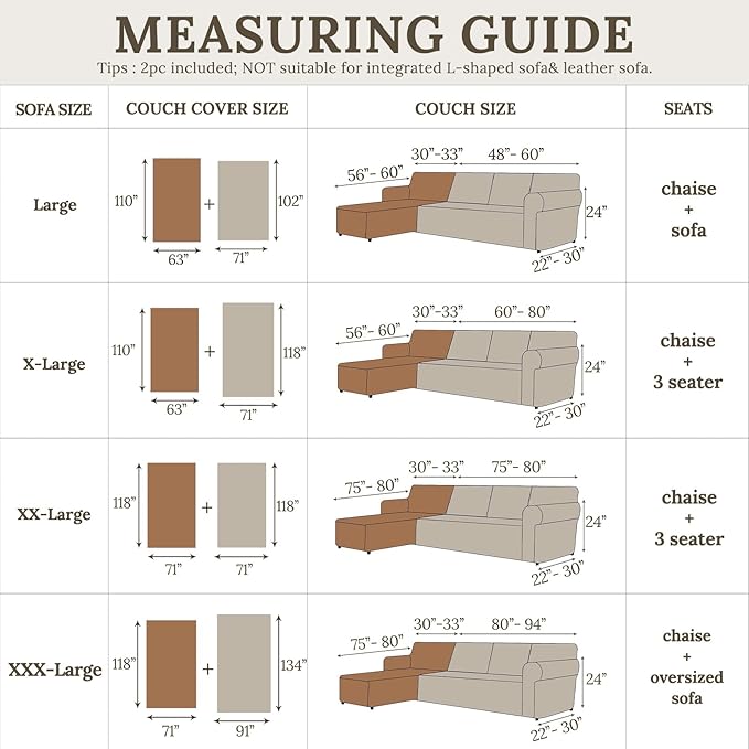 HOMERILLA Sectional Couch Covers for Sectional Sofa L Shaped Sofa Cover Blanket 2 Pieces L Shape Furniture Protector for Pets Dogs(Taupe, XXX-Large)