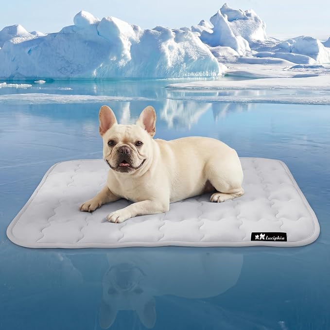 Luciphia Premium Dog Cooling Mat Non-Slip Q-MAX>0.5 Self-Cooling Pad for Small Pet Cat Indoor Portable Kennel Puppy Bed for Summer Crate Pad for Dog Washable Light Grey 20x30 inches