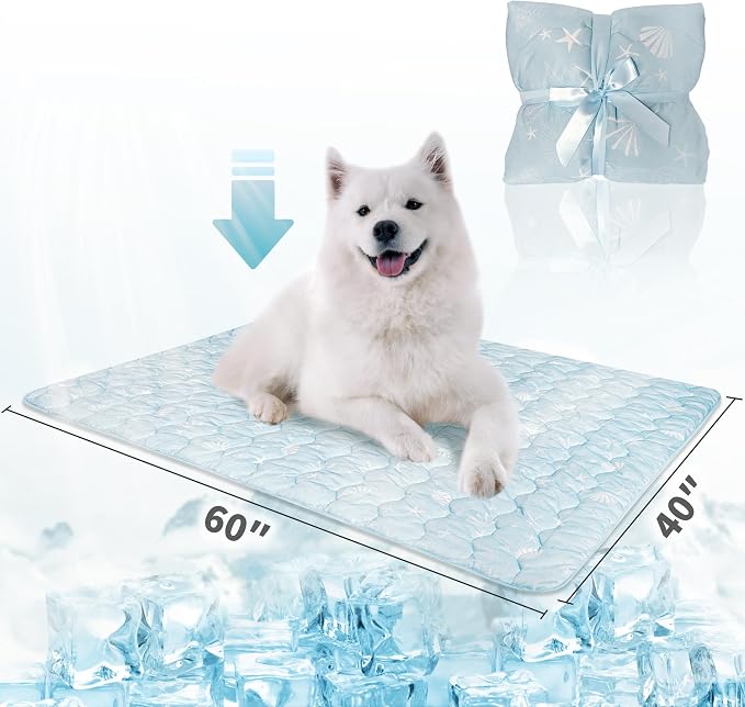 NWK Dog Cooling Blanket, Q-Max>0.345, Ice Silk Cool to Touch Material, Reversible Breathable Bed Cover, Furniture Protector Couch Sofa for Summer, Machine Washable (Ocean Blue, 40'' X 60'')
