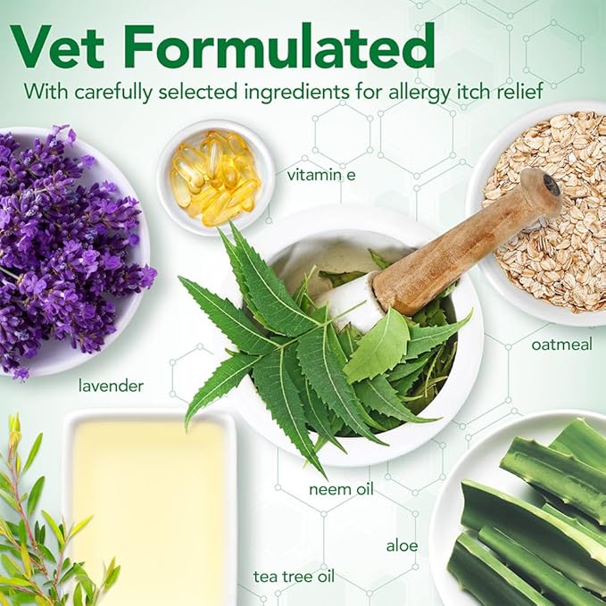 Vet's Best Allergy Itch Relief Dog Shampoo, Oatmeal Dog Shampoo for Itchy Skin, Cleans and Relieves Discomfort from Seasonal Allergies, Anti Itch Dog Soap, 16 Oz