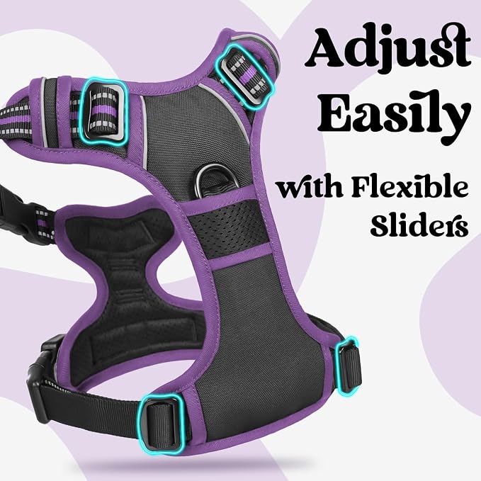 rabbitgoo Dog Harness for Large, No Pull Easy On & Off with 3 Buckles Pet Harness, Adjustable Soft Walking Vest with 2 Clips and Handle, Reflective for Extra Large Dogs, Black & Purple, XL