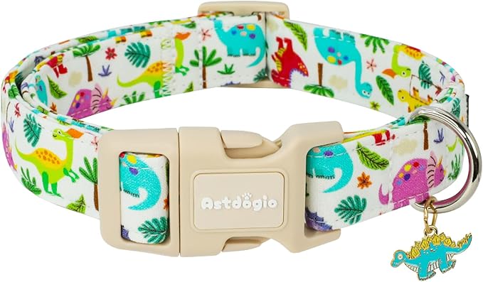 Dog Collars for Small Dogs, Adiustable Cotton Puppy Collar with Dinosaur Pattern, Cute Boy Dog Collars Small Dog Collar for Male Dogs, Ideal, Pet Accessory ﻿ ﻿ ﻿ ﻿ ﻿ ﻿ ﻿ ﻿