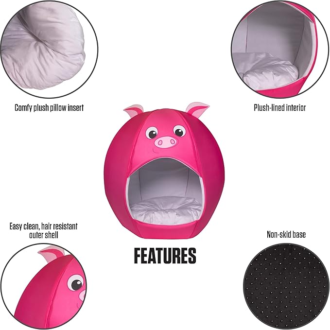 Maccabi Art Pig Theme Dog Bed - Cute Igloo Style Pet Bet - Fits Medium Dogs, Puppies, Cats - Pillow Insert with Plush Lined Interrior, Non-Slip Igloo Design - 25 x 25 x 22