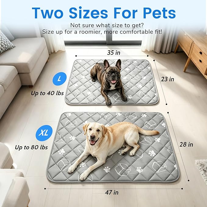 BINGPET Dog Cooling Mat, 35''x23'' Large Upgraded Thickened Cooling Fiber Endothermic Color Changing Pad, Non-Slip Summer Pet Blanket, Foldable Washable Non-Toxic Pet Mat for Indoor Outdoor Use