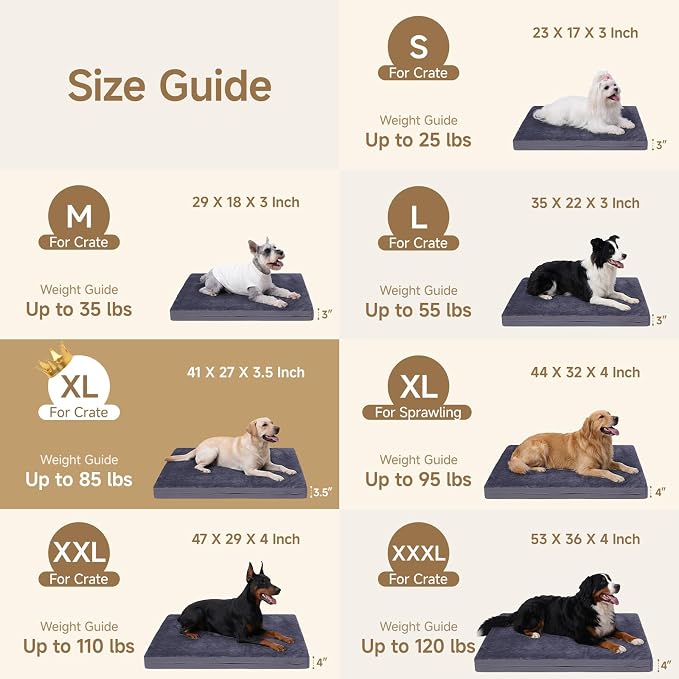 XL Waterproof Large Dog Bed, Outdoor Dog Bed for Crate, Kennel Beds Pet for Large Dogs, Waterproof, Wipeable, Anti-Slip, Washable, 41" x 27", Dark Grey