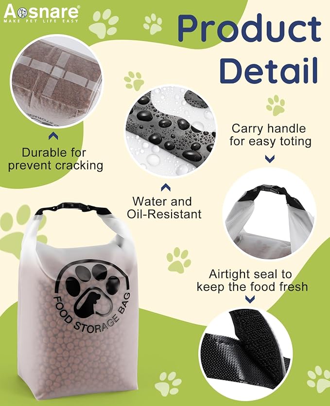 42 Cups Pet Food Storage Bag for Travel - Transparent Leak-Proof Dog Food Container with Roll-Top Closure, Keeps Kibble Fresh for Camping Trip, Dog Boarding and Hiking