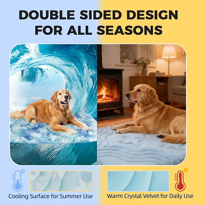 PAWCHIE Summer Dog Cooling Mat, Reversible Self-Cooling Mat for Large Dogs, Washable Pet Ice Cool Pad Blanket,Pet Sleeping Pad for Crate,Bed,Indoor & Outdoor Floor,Car Seats,Sky Blue 48" x 28"