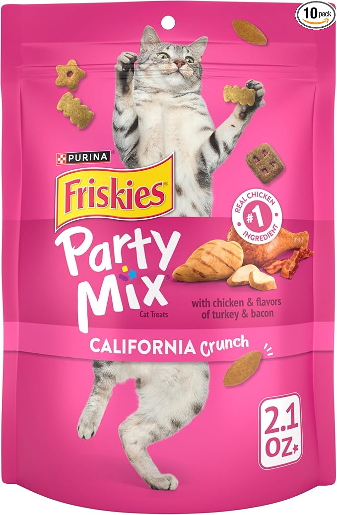 Purina Friskies Cat Treats, Party Mix California Crunch With Chicken - (Pack of 10) 2.1 oz. Pouches