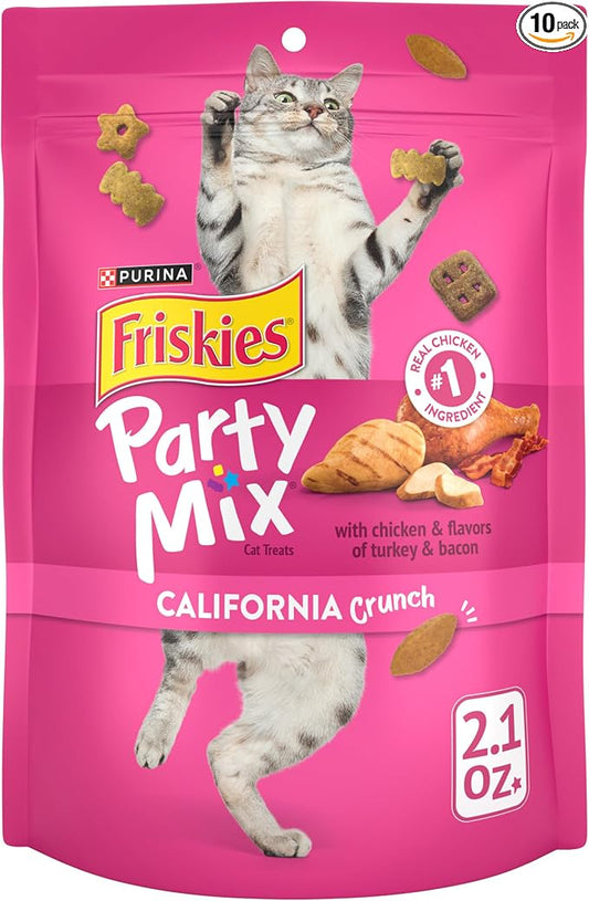 Purina Friskies Cat Treats, Party Mix California Crunch With Chicken - (Pack of 10) 2.1 oz. Pouches