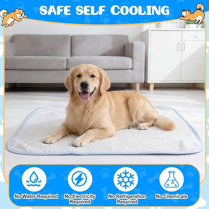 Chunful 4 Pack Pet Cooling Mat, 26 x 20 Inches Dog Cooling Pad for Summer, Ice Silk Self-Cooling Mat, Portable Washable Non-Slip Dog and Cat Pad for Indoor, Outdoor, Car Seats, Trips, up to 25 Lbs