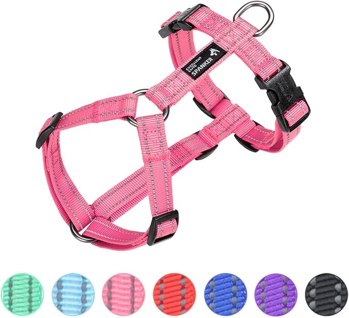 EXCELLENT ELITE SPANKER No Pull Dog Harness Reflective Nylon Vest L-Shaped Adjustable Easy Pet Harness for Small Medium Large Breeds Dogs Walking Training Black Red(Pink-M)