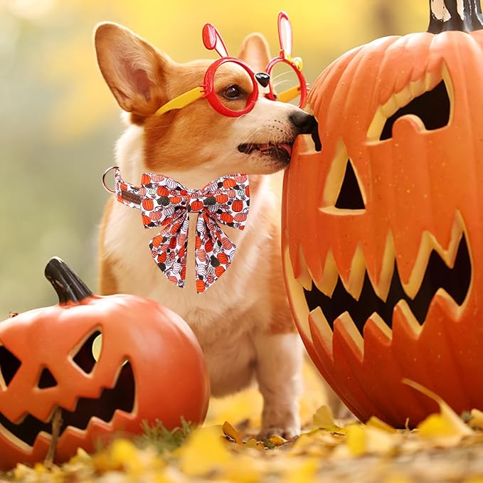 Unique Style Paws Halloween Day Dog Collar with Bowtie Pumpkin Cotton Dog Collars for Small Medium Large Dogs
