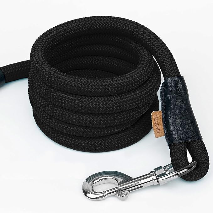 Dog Leash, Braided Rope Traction – Walking Training Lead for Medium/Large Dogs ((1/2") x 6FT, Black)