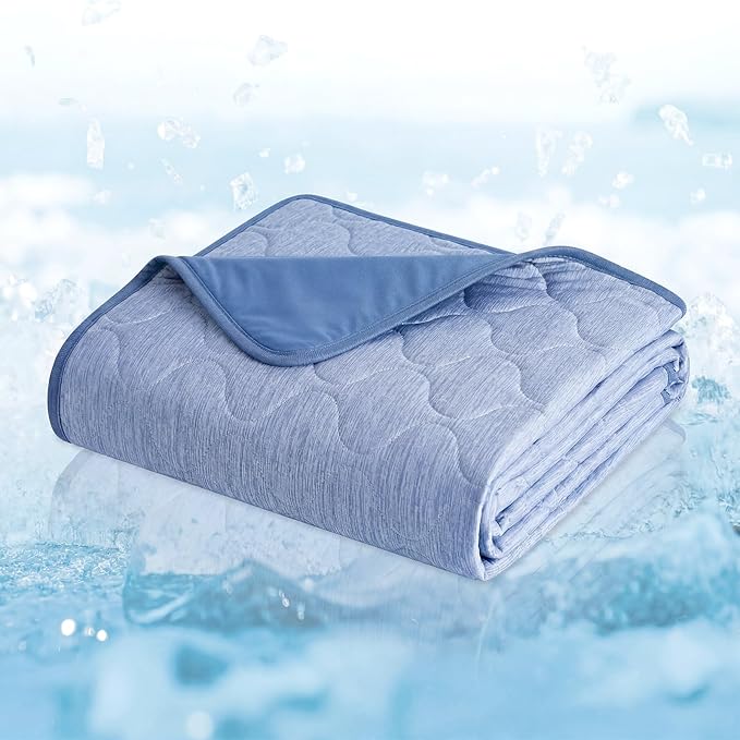 Cozy Bliss Deluxe Leakproof Cooling Blanket for Large Dogs Q-Max 0.5, Soft & Durable Washable Pet Cooling Mat for Hot Weather, Livingroom, Couch & Bed Protector for Cats, Haze Blue, 60"x80"