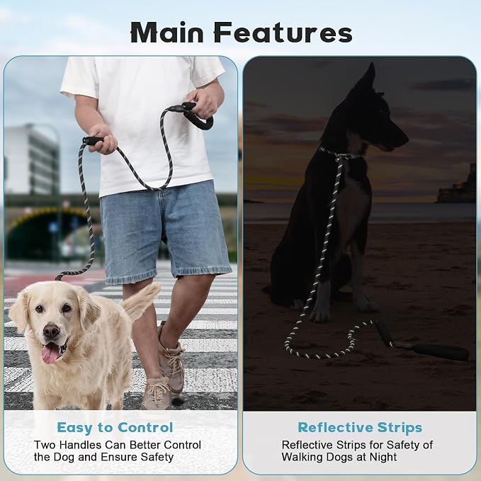 Amrules Dog Leash 6 FT with Comfortable Padded Handle, Training Loop Leash with Highly Reflective Threading for Medium Dogs, Black
